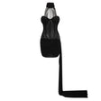 Ivona Black Halterneck Ribbon Design Mini Dress