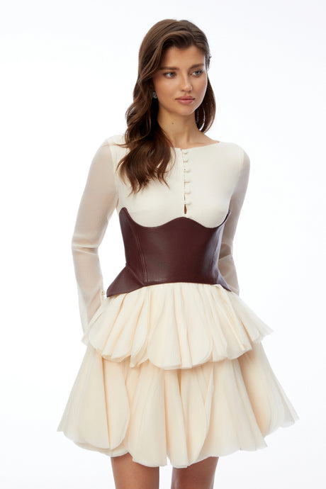 Ursula Mini Dress Cream Color Block Puffball