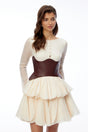 Ivy Cream Color Block Puffball Mini Dress