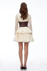 Ivy Cream Color Block Puffball Mini Dress