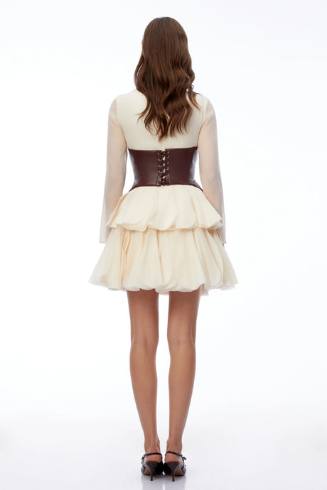Ursula Mini Dress Cream Color Block Puffball