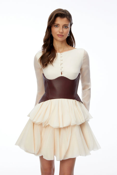 Ursula Mini Dress Cream Color Block Puffball