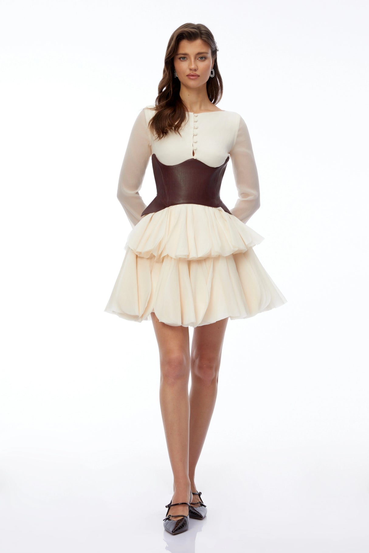 Ivy Cream Color Block Puffball Mini Dress
