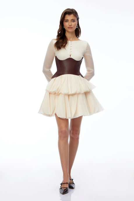 Ursula Mini Dress Cream Color Block Puffball