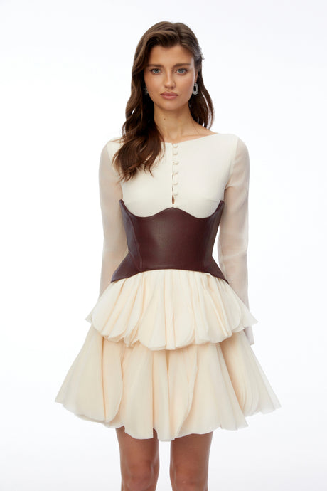 Ursula Mini Dress Cream Color Block Puffball