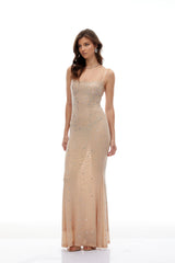 Izefia Neutral Open Back Embellished Maxi Dress