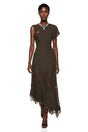 Jacinta Chocolate Brown Asymmetrical Midi Dress with Lace Panels