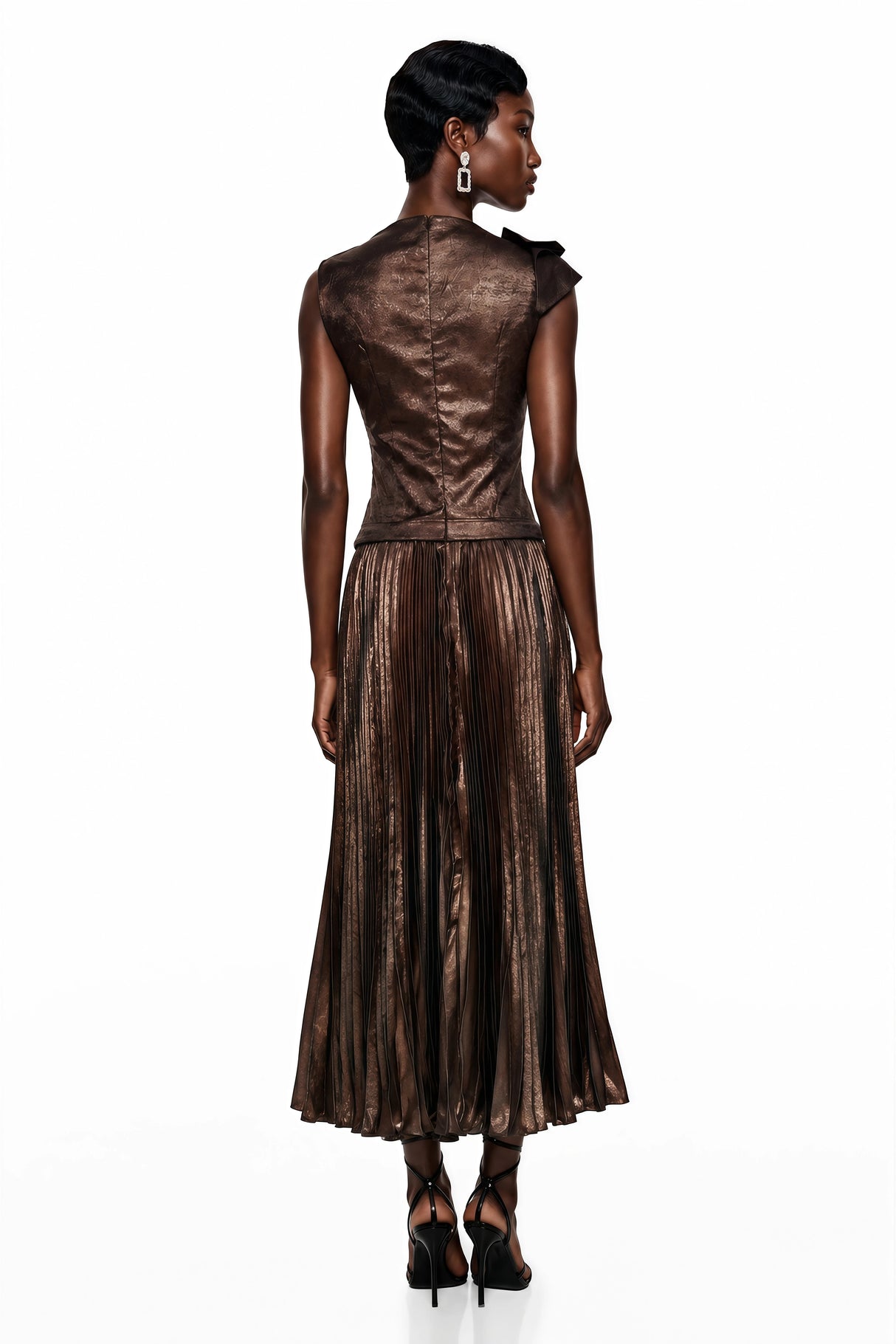 Jacinta Chocolate Brown Asymmetrical Pleated Maxi Dress