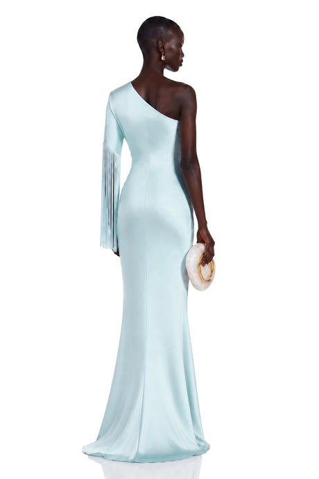 Ellie Maxi Dress Light Blue One Shoulder Fringe
