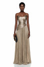 Jacinthe Beige Off Shoulder Pleated Maxi Dress