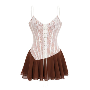 Jacinthe Brown Lace Up Bustier Mini Dress