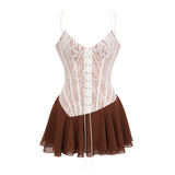 Jacinthe Brown Lace Up Bustier Mini Dress