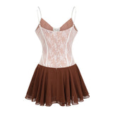 Jacinthe Brown Lace Up Bustier Mini Dress