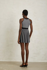 Jacqueline Black Houndstooth Crochet Knit Mini Dress