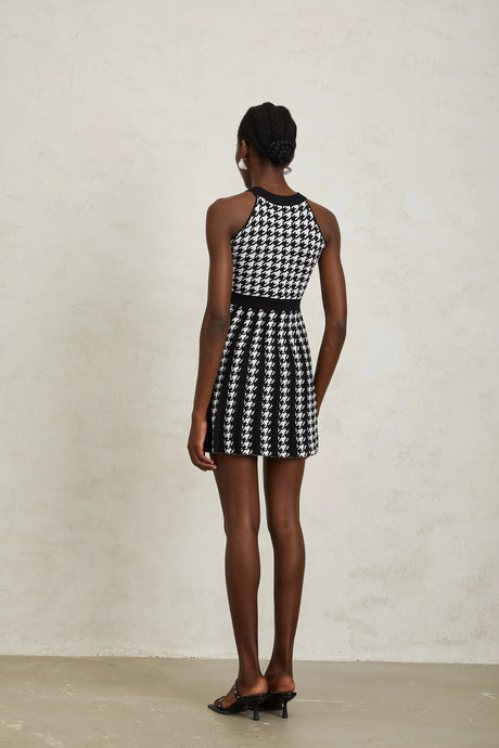 Tecla Mini Dress Black Houndstooth Crochet Knit