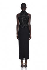 Jacqueline Black Sleeveless Maxi Dress with 3D Petals