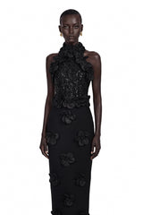 Jacqueline Black Sleeveless Maxi Dress with 3D Petals