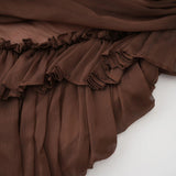 Jade Brown Ruched Tulle Mini Dress