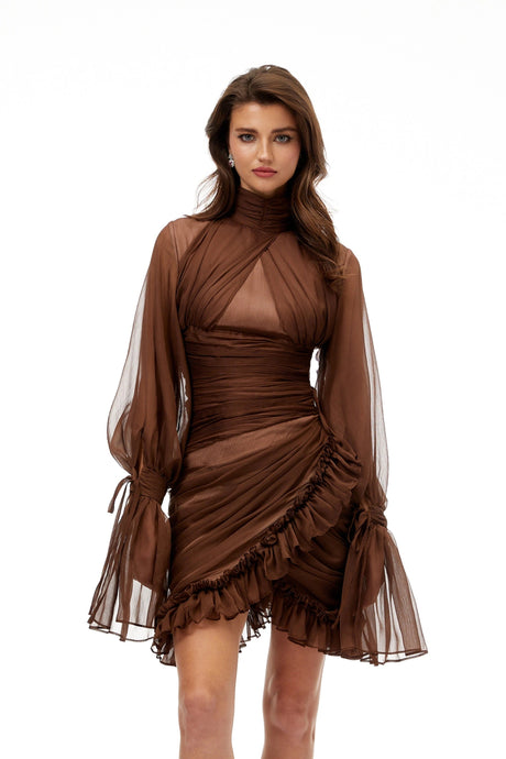 Michelle Mini Dress Brown Ruched Tulle