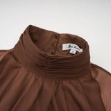 Jade Brown Ruched Tulle Mini Dress