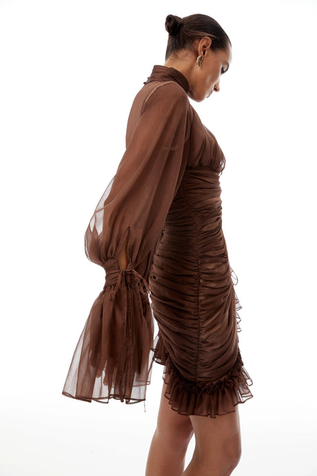 Armanda Mini Dress Brown Ruched Tulle