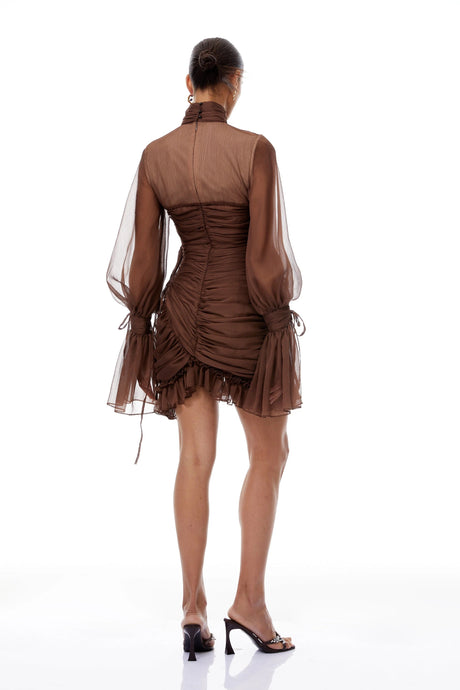 Armanda Mini Dress Brown Ruched Tulle