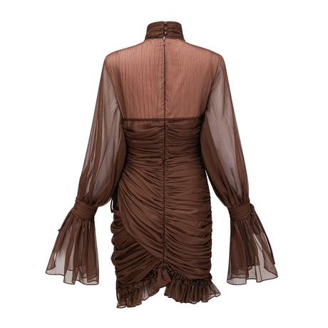 Armanda Mini Dress Brown Ruched Tulle
