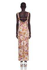 Jade Purple Sweetheart Floral Print Maxi Dress with Ribbon