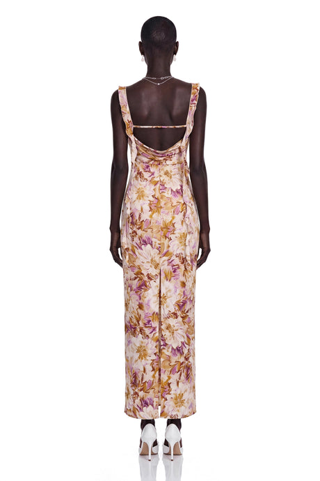 Kylie Maxi Dress Purple Sweetheart Floral Print with Ribbon