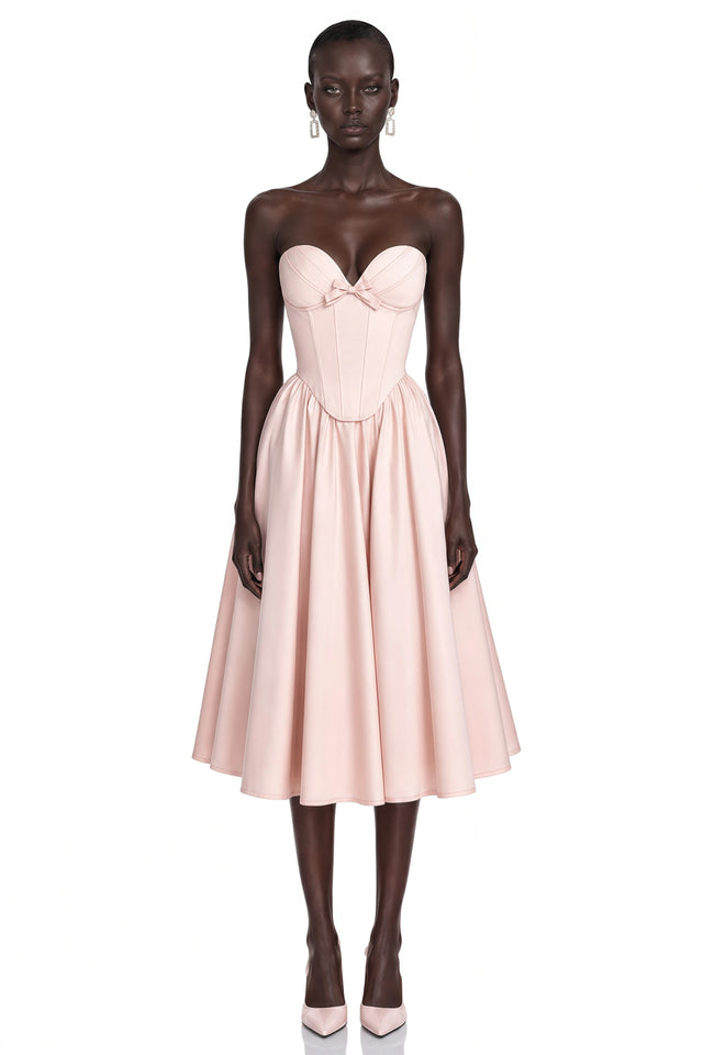 Jana Pink Corset Maxi Dress with Bow Detail
