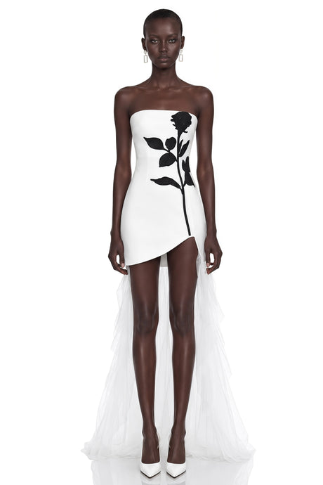 Miriam Mini Dress White Floral Embroidered Asymmetrical