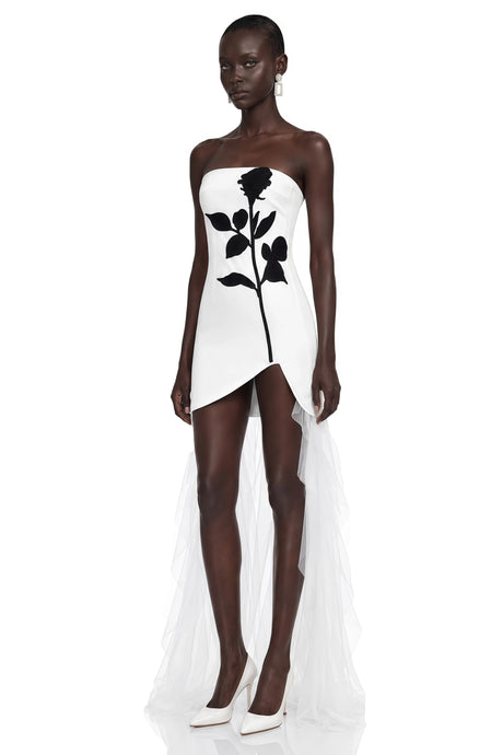 Miriam Mini Dress White Floral Embroidered Asymmetrical
