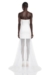 Janet White Floral Embroidered Asymmetrical Mini Dress