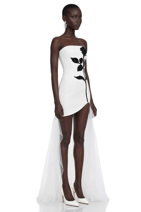 Miriam Mini Dress White Floral Embroidered Asymmetrical