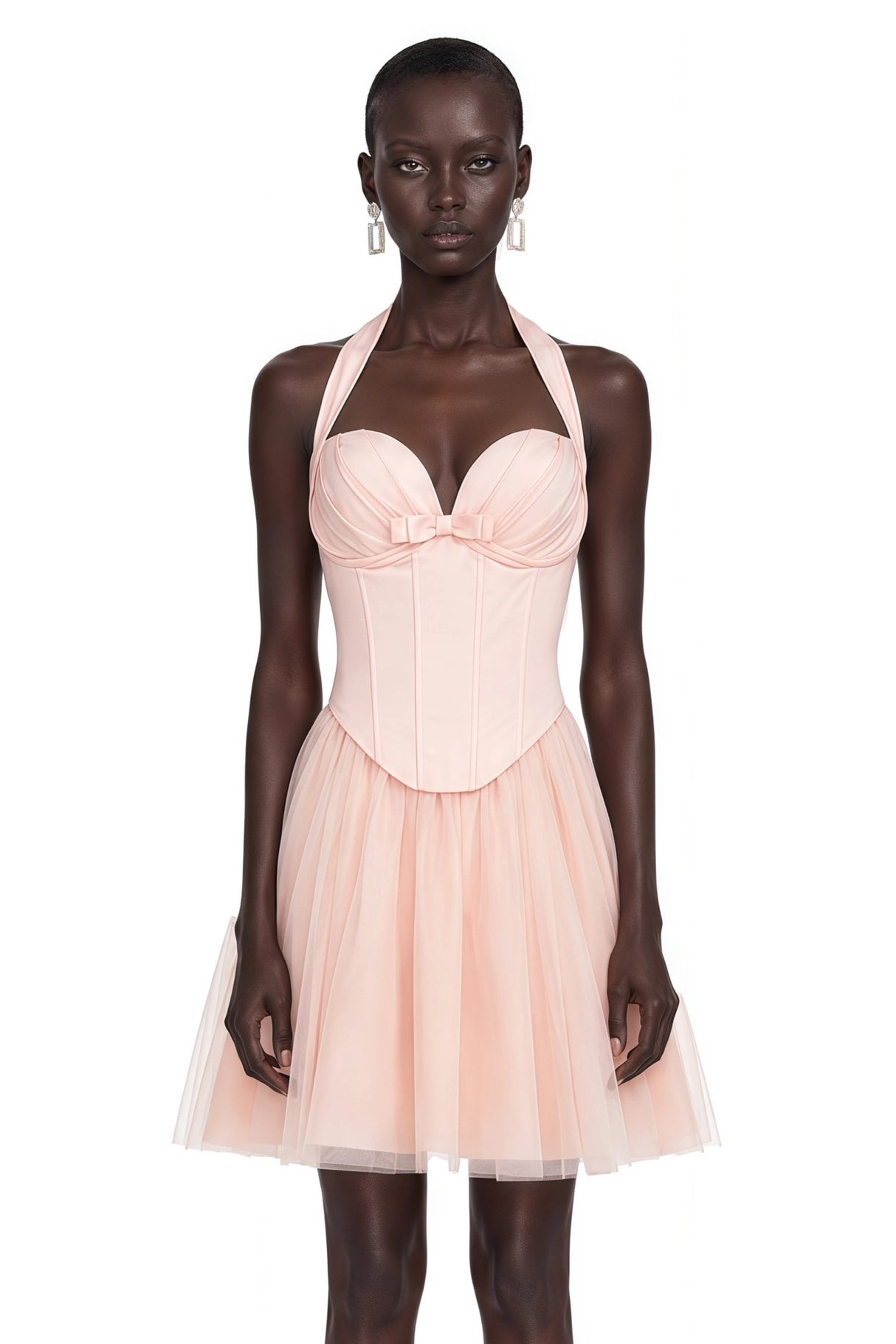 Jarmila Pink Halterneck Pleated Mini Dress