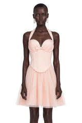 Jarmila Pink Halterneck Pleated Mini Dress