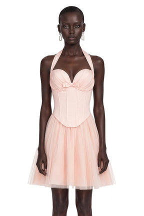 Jarmila Pink Halterneck Pleated Mini Dress