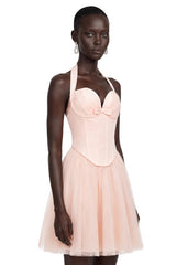 Jarmila Pink Halterneck Pleated Mini Dress
