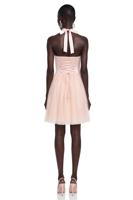 Antonietta Mini Dress Pink Halterneck Pleated