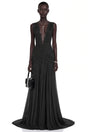 Jasmine Black Plunge Neck Ruched Maxi Dress
