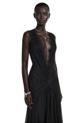 Jasmine Black Plunge Neck Ruched Maxi Dress