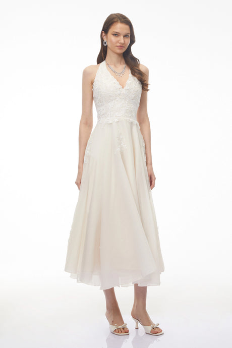 Egle Midi Dress White Lace Sweetheart