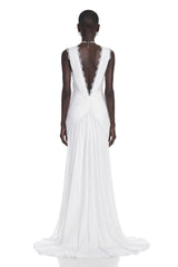 Jasmine White Plunge Neck Ruched Maxi Dress