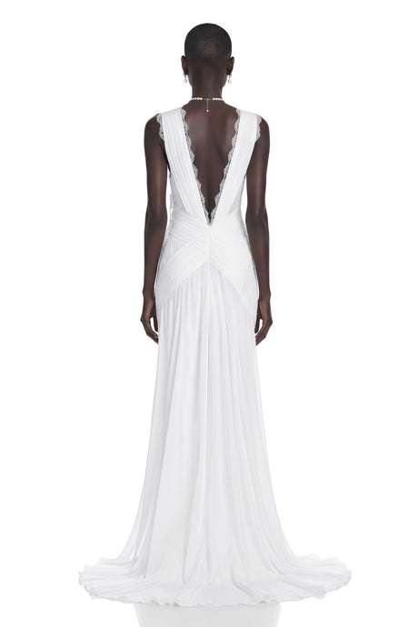 Dakota Maxi Dress White Plunge Neck Ruched