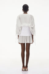 Jasmine White VNeck Ruched Mini Dress