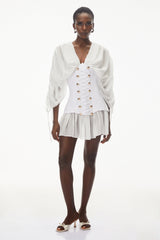 Jasmine White VNeck Ruched Mini Dress