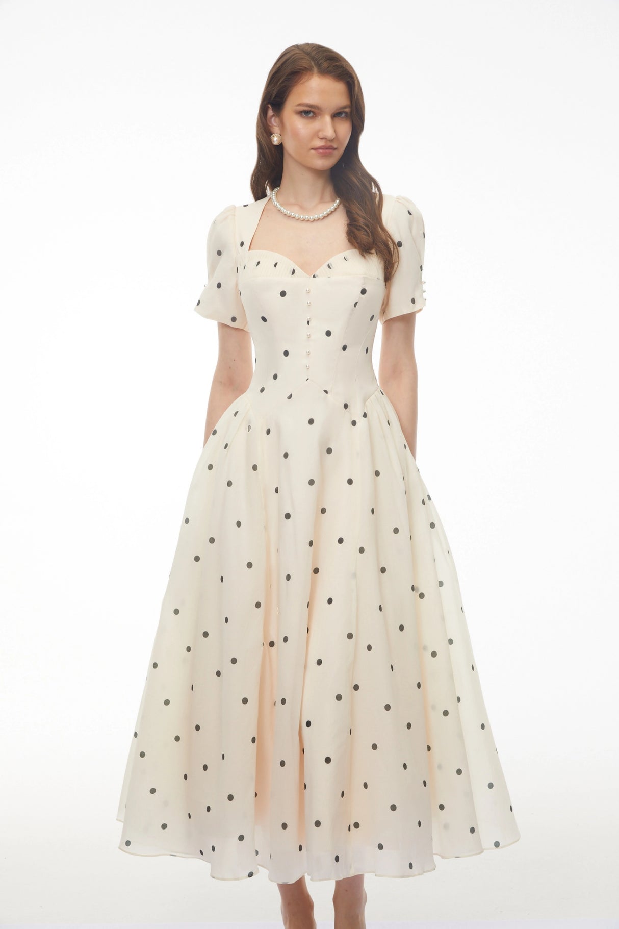 Javaneh White Polka Dot Maxi Dress