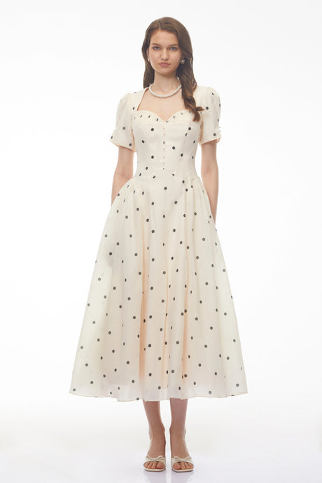 Violet Maxi Dress White Polka Dot