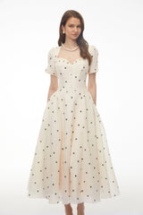 Javaneh White Polka Dot Maxi Dress
