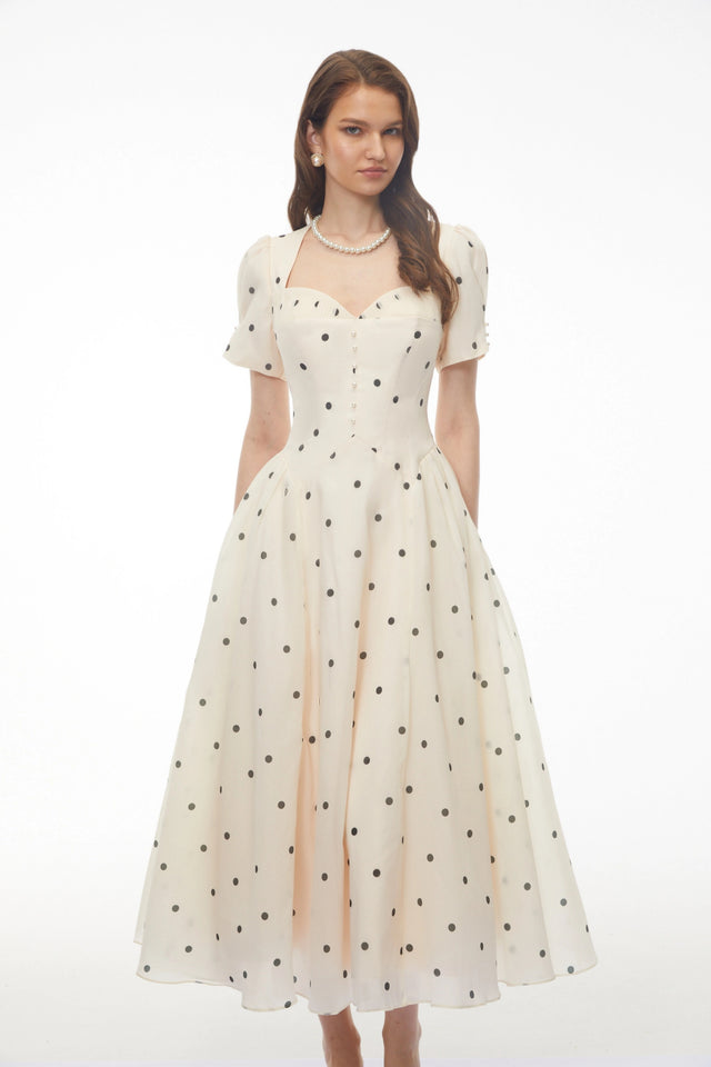Javaneh White Polka Dot Maxi Dress